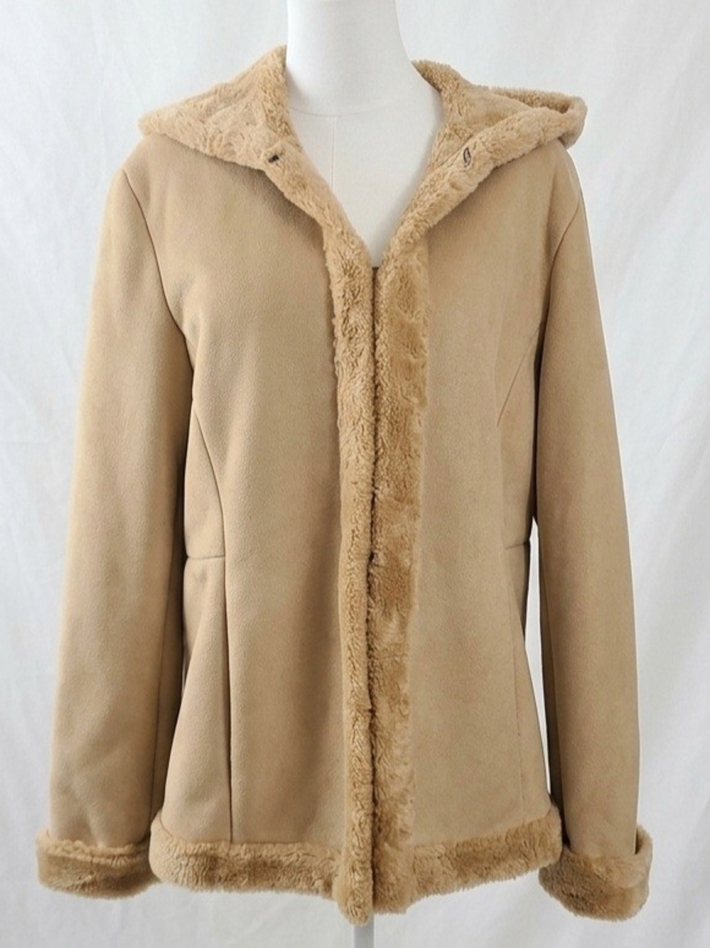 Braetan Beige Faux-Suede Teddy Jacket with Hood